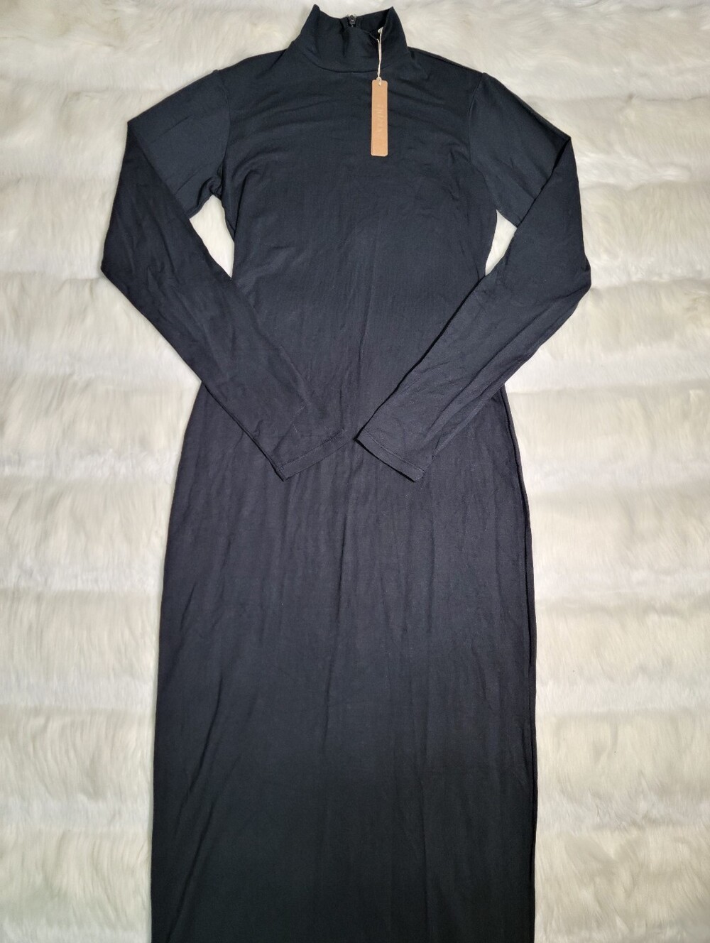 SKIMS Smooth Layers Turtleneck Long Dress Black Obsidian Women Small NEW